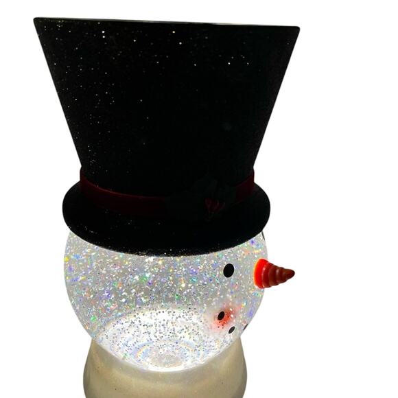 SNOWMAN WATER GLOBE LIGHT UP SWIRLING GLITTER PEDESTAL 3-WICK CANDLE HOLDER NEW! - Picture 6 of 6